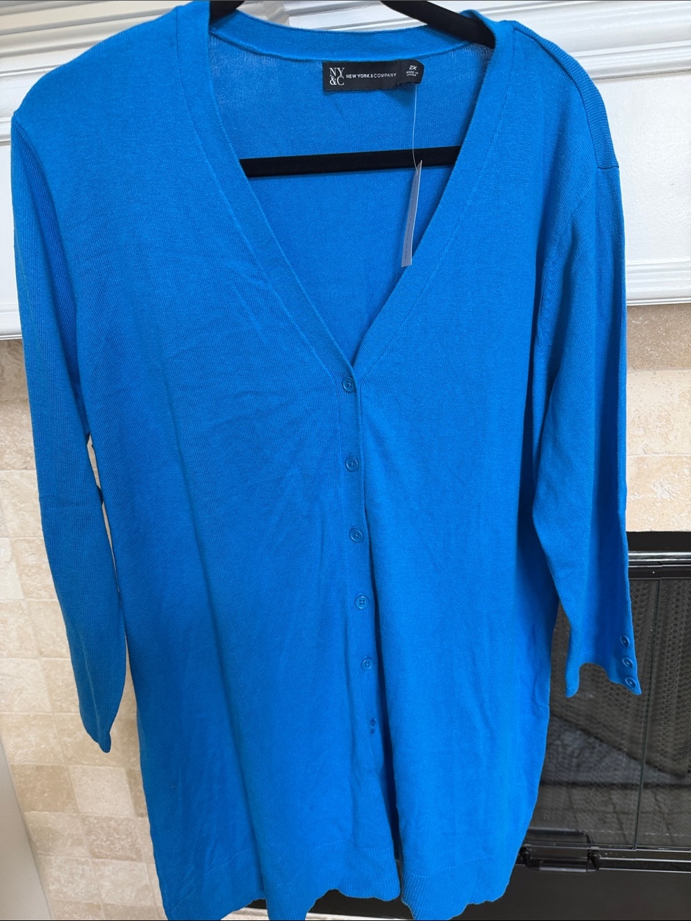 New York & Company Bright Teal V-Neck Cardigan SZ 2X